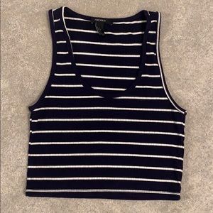 Navy blue and white stripped crop tank top